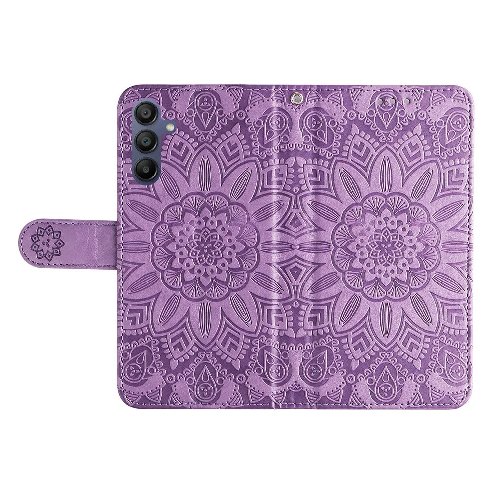 For Samsung Galaxy A18 5G / A18 4G / A17 5G / A17 4G / A26 5G / A16 5G / A16 4G Case Sunflower Imprint Leather Wallet Phone Cover - Purple - 5