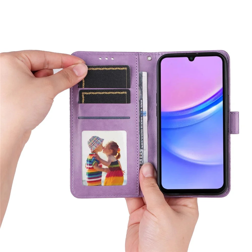 For Samsung Galaxy A18 5G / A18 4G / A17 5G / A17 4G / A26 5G / A16 5G / A16 4G Case Sunflower Imprint Leather Wallet Phone Cover - Purple - 6