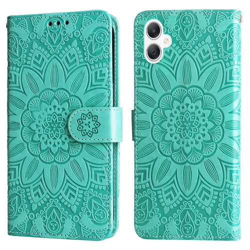For Samsung Galaxy A06 4G Case Sunflower Imprint Leather Wallet Phone Cover - Green - 1