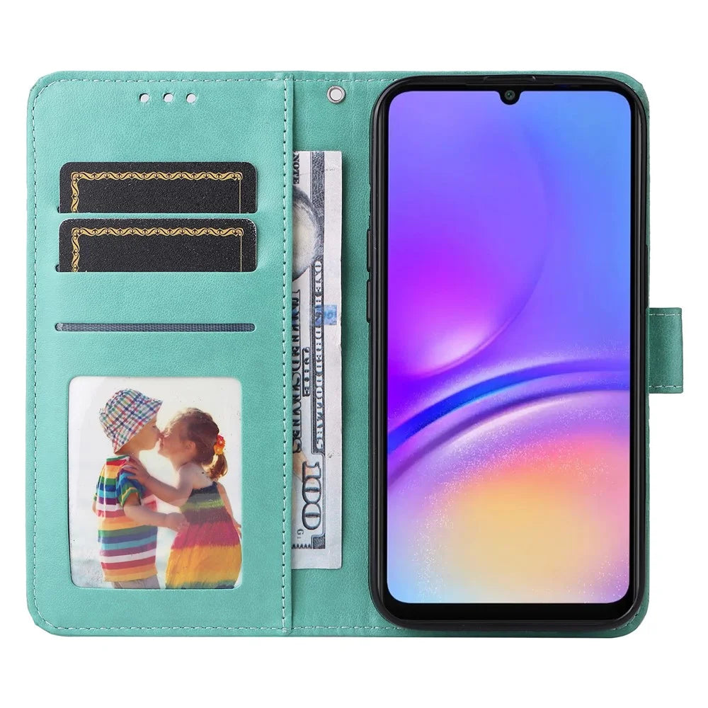 For Samsung Galaxy A06 4G Case Sunflower Imprint Leather Wallet Phone Cover - Green - 2