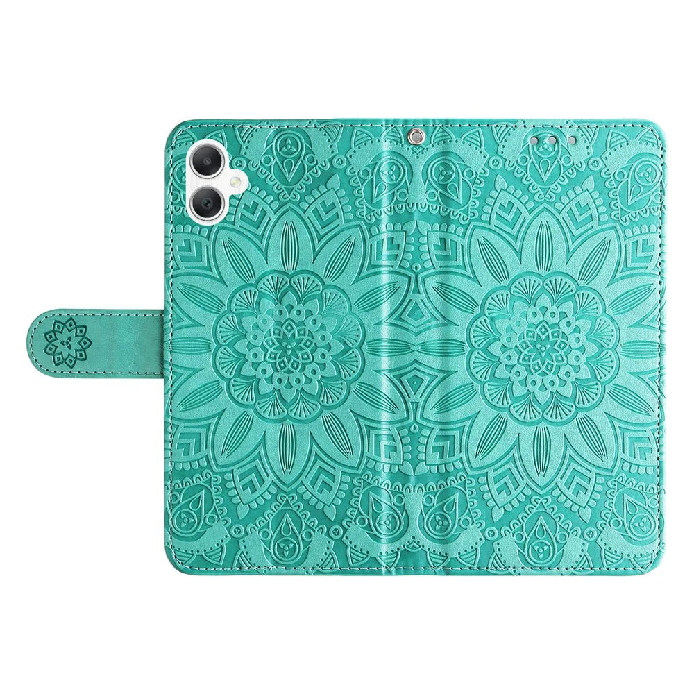 For Samsung Galaxy A06 4G Case Sunflower Imprint Leather Wallet Phone Cover - Green - 5