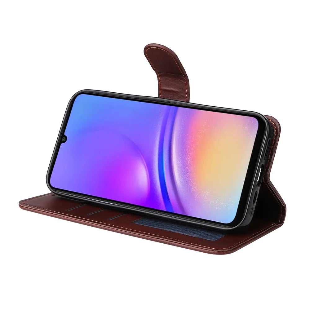For Samsung Galaxy A06 4G Case PU Leather Phone Cover with Cash  /  Card Slots - Brown - 3