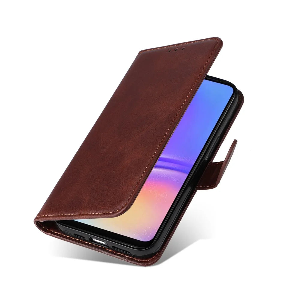 For Samsung Galaxy A06 4G Case PU Leather Phone Cover with Cash  /  Card Slots - Brown - 4