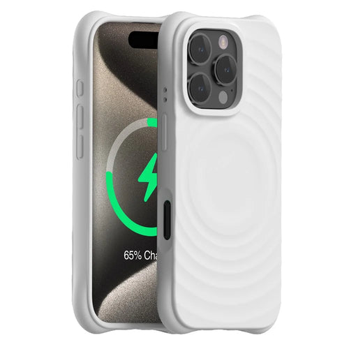 For iPhone 16 Pro Case Compatible with MagSafe PC+Liquid Silicone Phone Cover Ripple Texture - White - 1