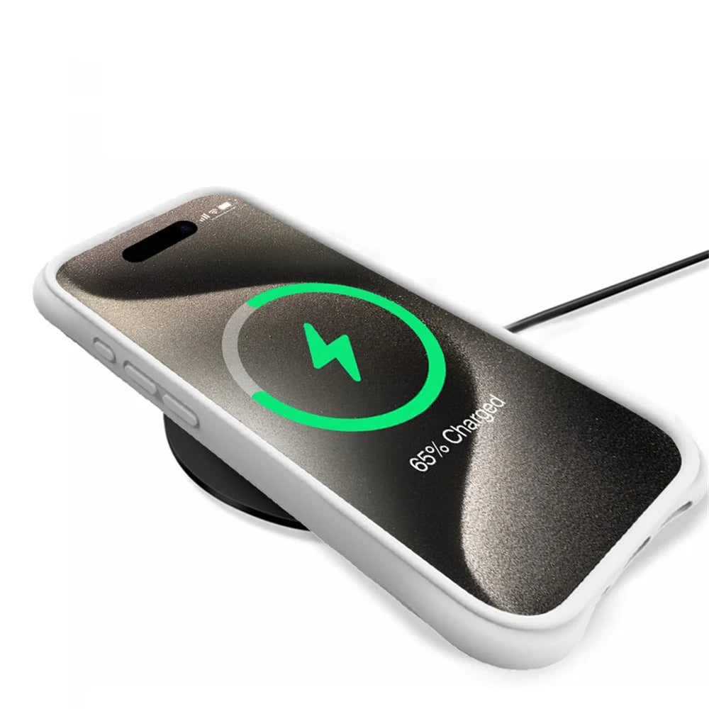 For iPhone 16 Pro Case Compatible with MagSafe PC+Liquid Silicone Phone Cover Ripple Texture - White - 5