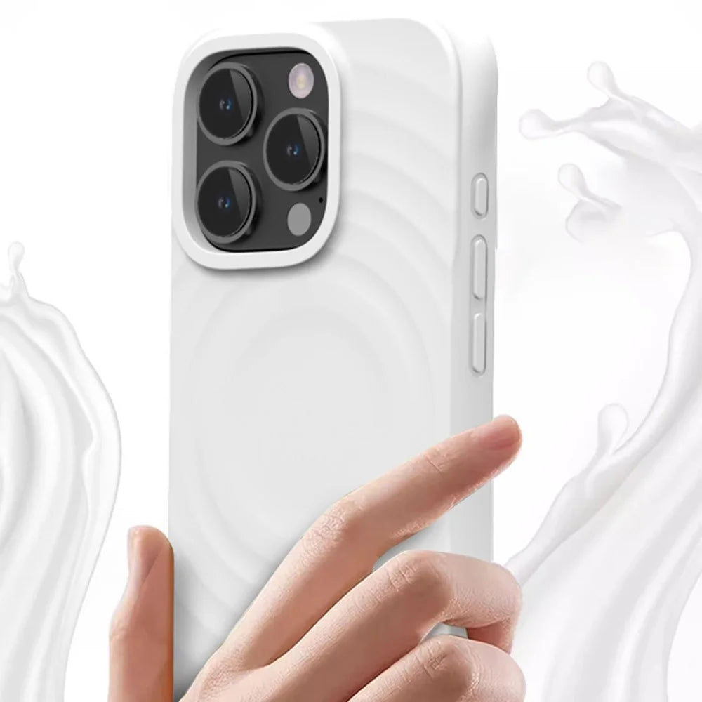 For iPhone 16 Pro Case Compatible with MagSafe PC+Liquid Silicone Phone Cover Ripple Texture - White - 7