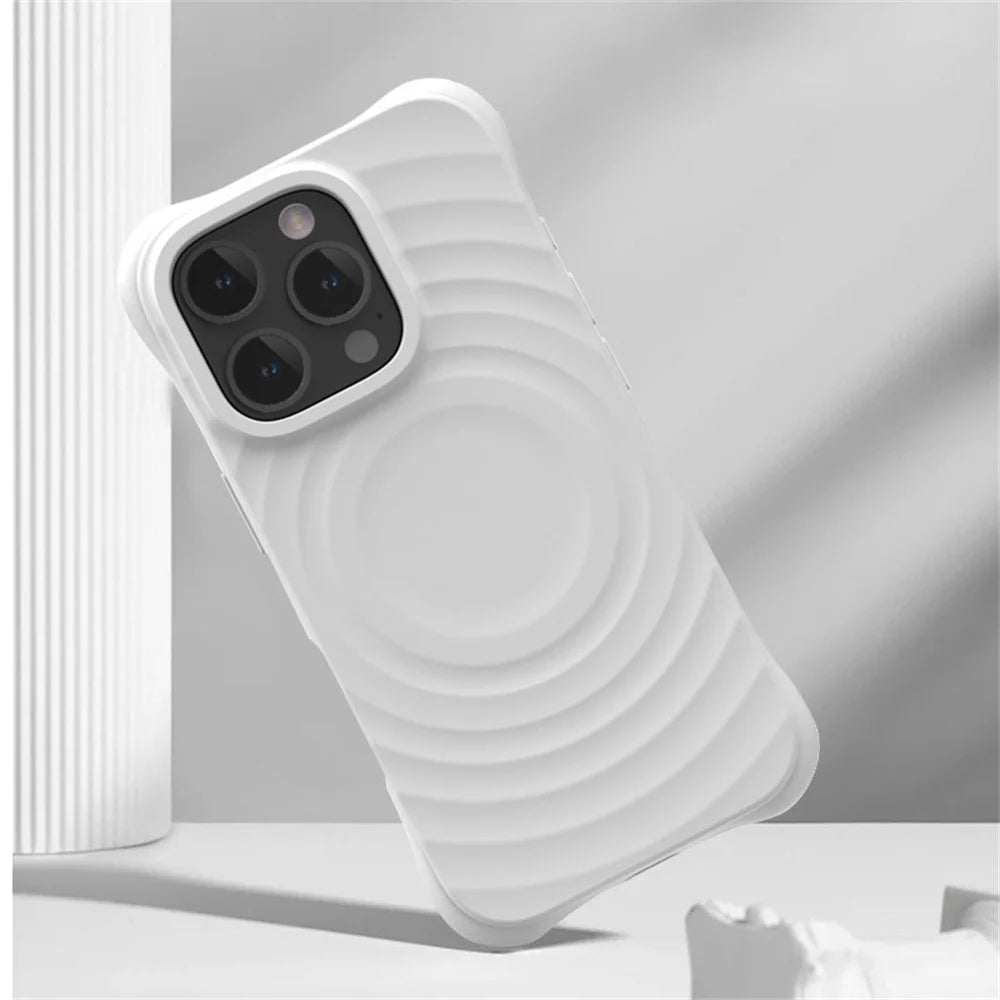 For iPhone 16 Pro Max Magnetic Case Ripple Texture PC+Liquid Silicone Phone Cover Microfiber Lining - Black - 6