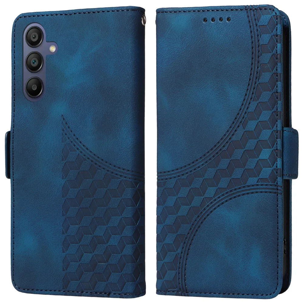 For Samsung Galaxy A18 5G / A18 4G / A17 5G / A17 4G / A26 5G / A16 5G / A16 4G Case PU Leather Phone Cover Rhombus Starry Imprinted - Blue - 1