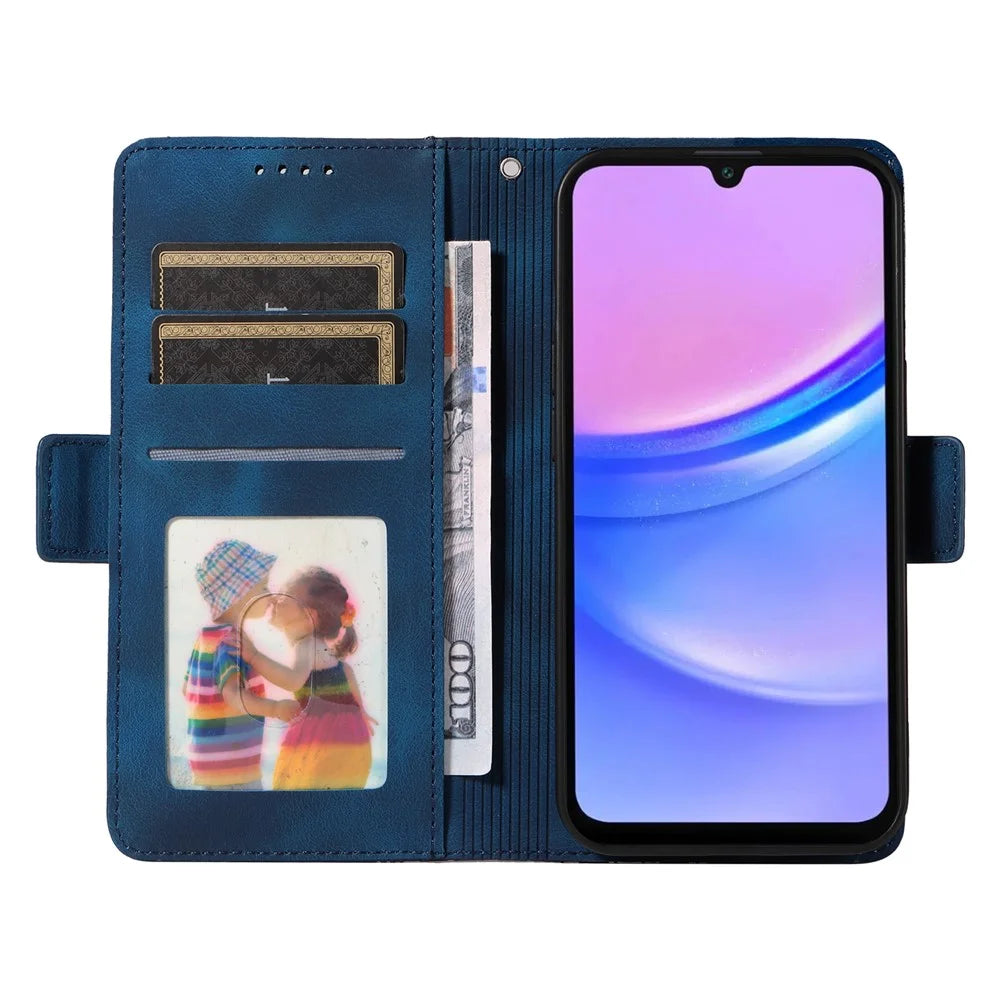 For Samsung Galaxy A18 5G / A18 4G / A17 5G / A17 4G / A26 5G / A16 5G / A16 4G Case PU Leather Phone Cover Rhombus Starry Imprinted - Blue - 2
