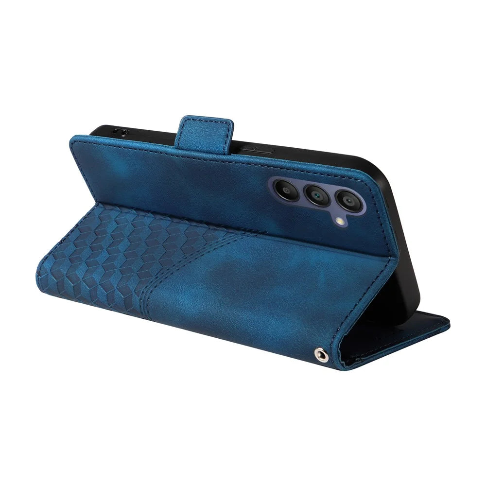 For Samsung Galaxy A18 5G / A18 4G / A17 5G / A17 4G / A26 5G / A16 5G / A16 4G Case PU Leather Phone Cover Rhombus Starry Imprinted - Blue - 4