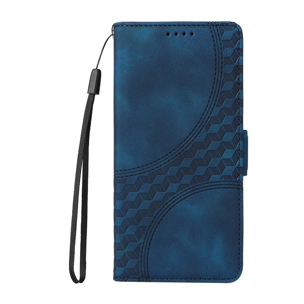 For Samsung Galaxy A18 5G / A18 4G / A17 5G / A17 4G / A26 5G / A16 5G / A16 4G Case PU Leather Phone Cover Rhombus Starry Imprinted - Blue - 6