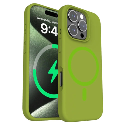 For iPhone 16 Pro Max Case Compatible with MagSafe PC+Liquid Silicone Phone Cover - Mustard Green - 1