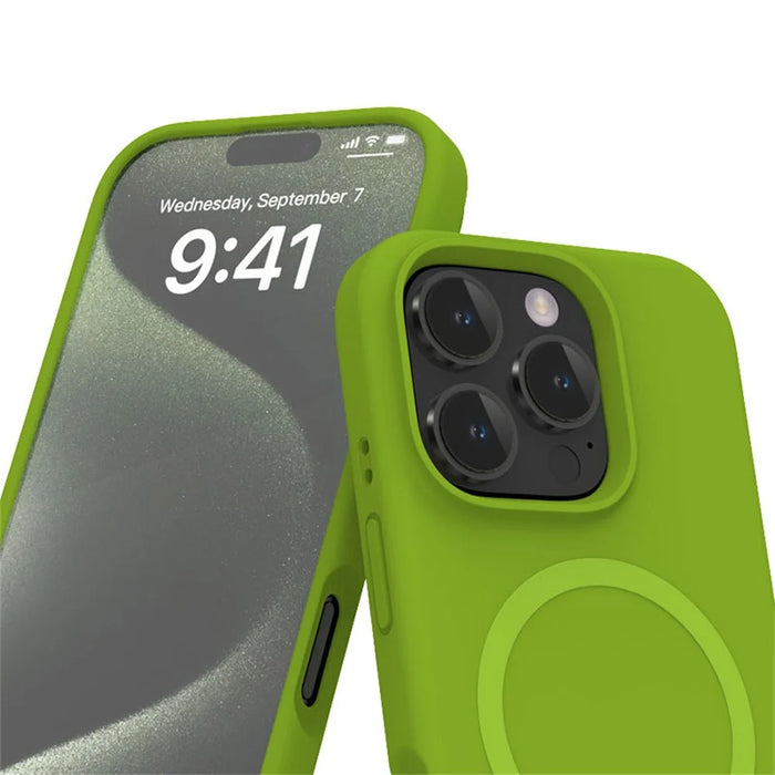 For iPhone 16 Pro Magnetic Case with Microfiber Lining PC+Liquid Silicone Phone Cover - Coffee - 3
