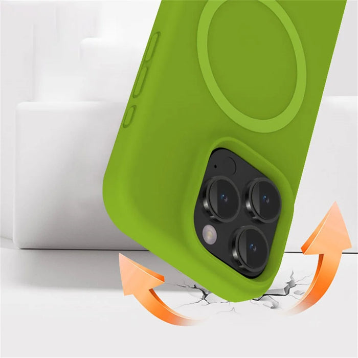 For iPhone 16 Pro Magnetic Case with Microfiber Lining PC+Liquid Silicone Phone Cover - Coffee - 6