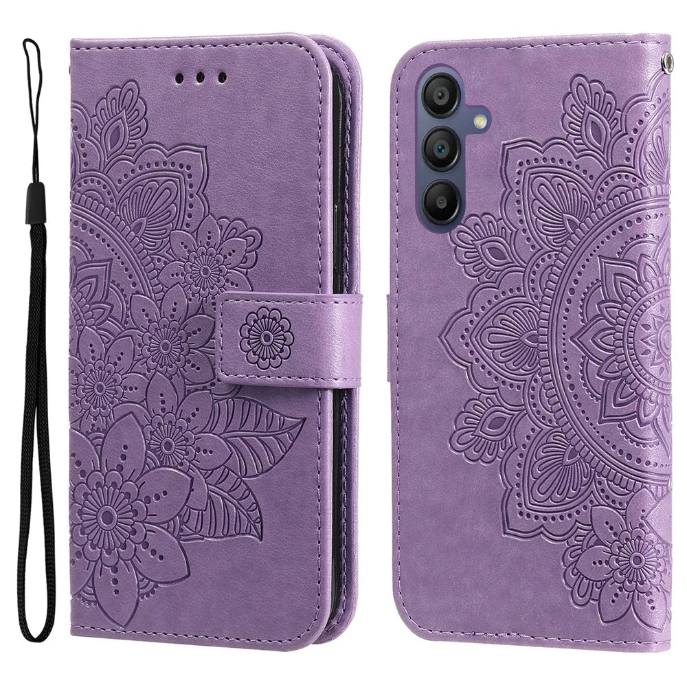 For Samsung Galaxy A18 5G / A18 4G / A17 5G / A17 4G / A26 5G / A16 5G / A16 4G Case Floral Pattern PU Leather Wallet Stand Phone Cover - Purple - 1
