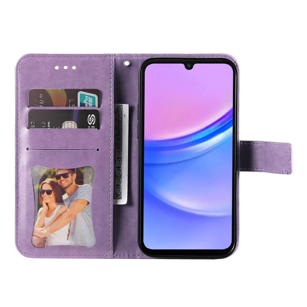 For Samsung Galaxy A18 5G / A18 4G / A17 5G / A17 4G / A26 5G / A16 5G / A16 4G Case Floral Pattern PU Leather Wallet Stand Phone Cover - Purple - 2