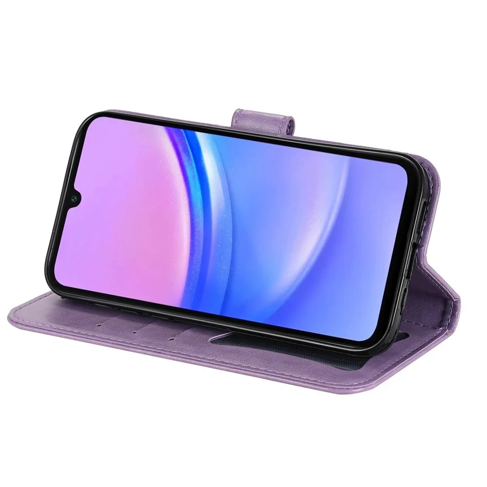 For Samsung Galaxy A18 5G / A18 4G / A17 5G / A17 4G / A26 5G / A16 5G / A16 4G Case Floral Pattern PU Leather Wallet Stand Phone Cover - Purple - 3