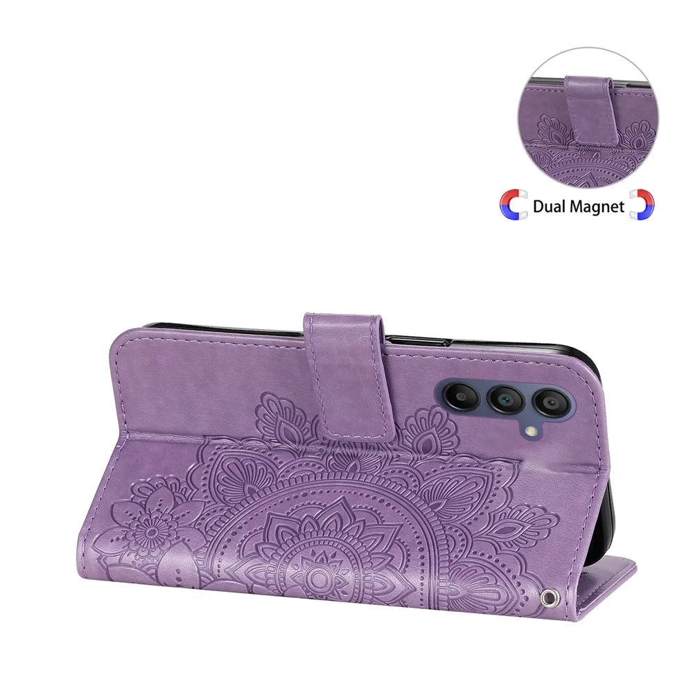 For Samsung Galaxy A18 5G / A18 4G / A17 5G / A17 4G / A26 5G / A16 5G / A16 4G Case Floral Pattern PU Leather Wallet Stand Phone Cover - Purple - 4