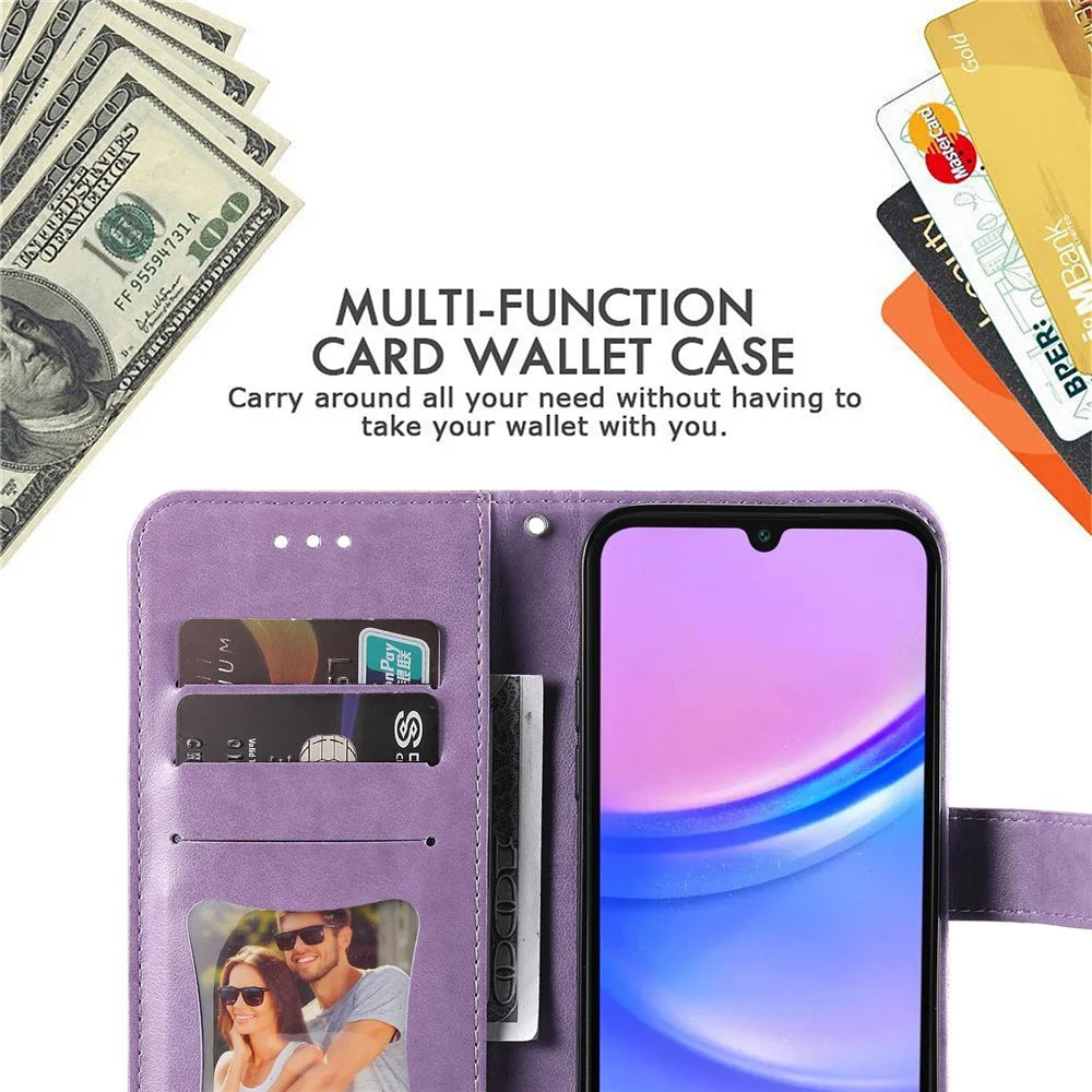 For Samsung Galaxy A18 5G / A18 4G / A17 5G / A17 4G / A26 5G / A16 5G / A16 4G Case Floral Pattern PU Leather Wallet Stand Phone Cover - Purple - 6