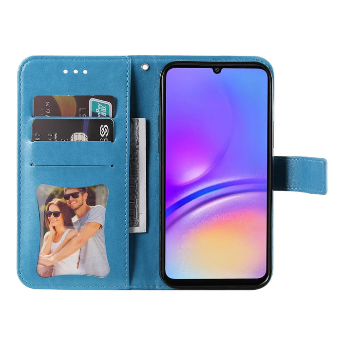 For Samsung Galaxy A06 4G Case Floral Pattern PU Leather Wallet Stand Phone Cover - Blue - 2