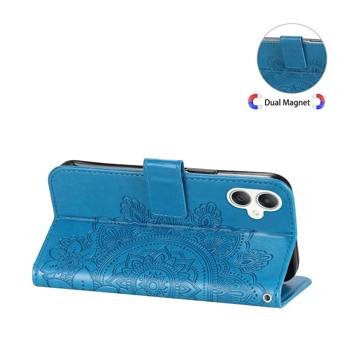 For Samsung Galaxy A06 4G Case Floral Pattern PU Leather Wallet Stand Phone Cover - Blue - 4
