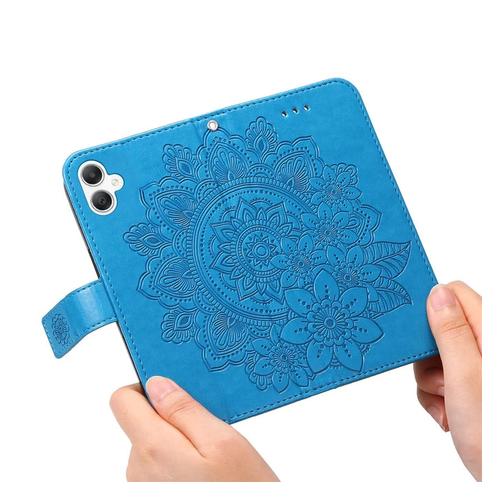 For Samsung Galaxy A06 4G Case Floral Pattern PU Leather Wallet Stand Phone Cover - Blue - 5