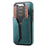 DENIOR D18 For iPhone 15 Pro Case Ring Kickstand Leather+PC+TPU Phone Cover Card Holder - Blue - 6