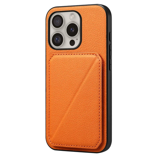 DENIOR D04 For iPhone 16 Pro Max Case Dual Card Slots Kickstand Leather+PC+TPU Cover - Orange - 1