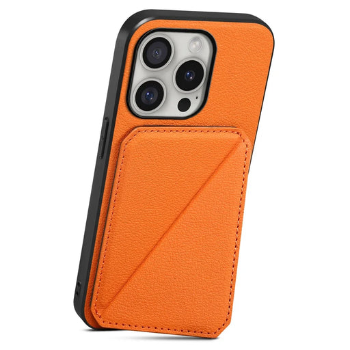 DENIOR D04 For iPhone 16 Pro Max Case Dual Card Slots Kickstand Leather+PC+TPU Cover - Orange - 2