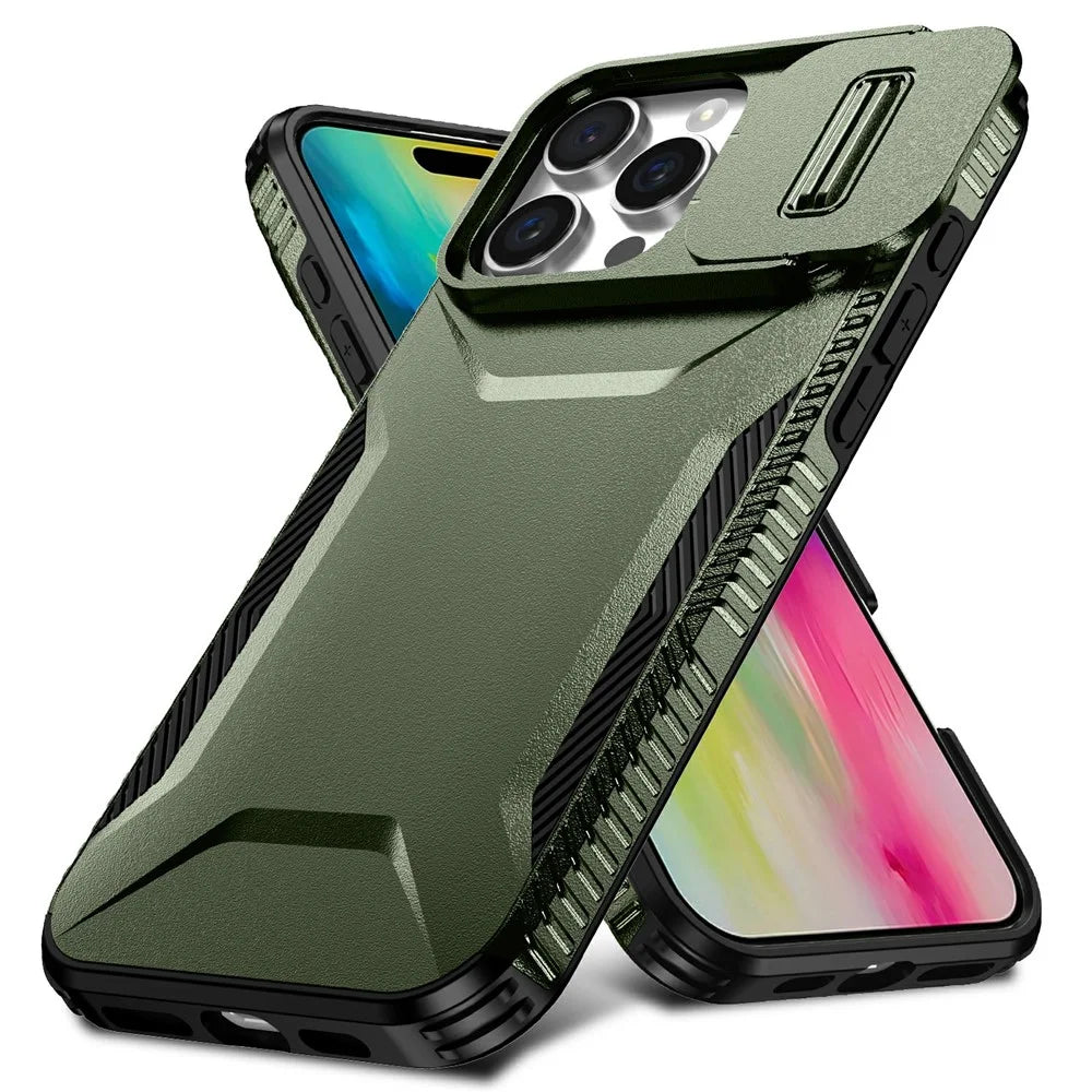 For iPhone 16 Pro Case Camshield TPU+PC Anti-Skid Drop-Proof Phone Cover - Green - 2