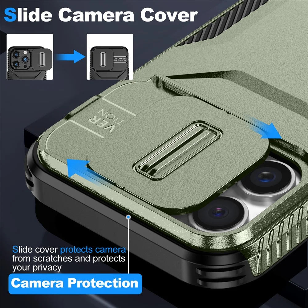 For iPhone 16 Pro Case Camshield TPU+PC Anti-Skid Drop-Proof Phone Cover - Green - 3