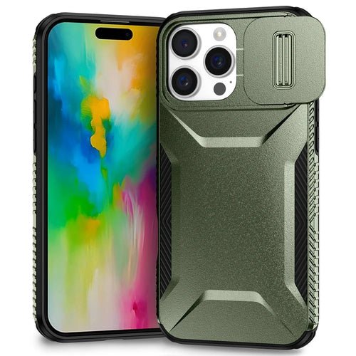 For iPhone 16 Pro Max Case Camshield TPU+PC Phone Cover Non-Slip Side Edge - Green - 1
