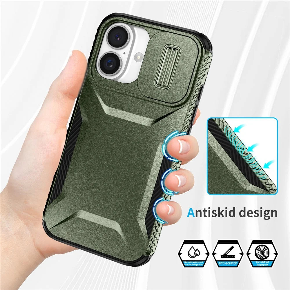 For iPhone 16 Plus Case TPU+PC Slide Lens Protection Phone Cover - Green - 4