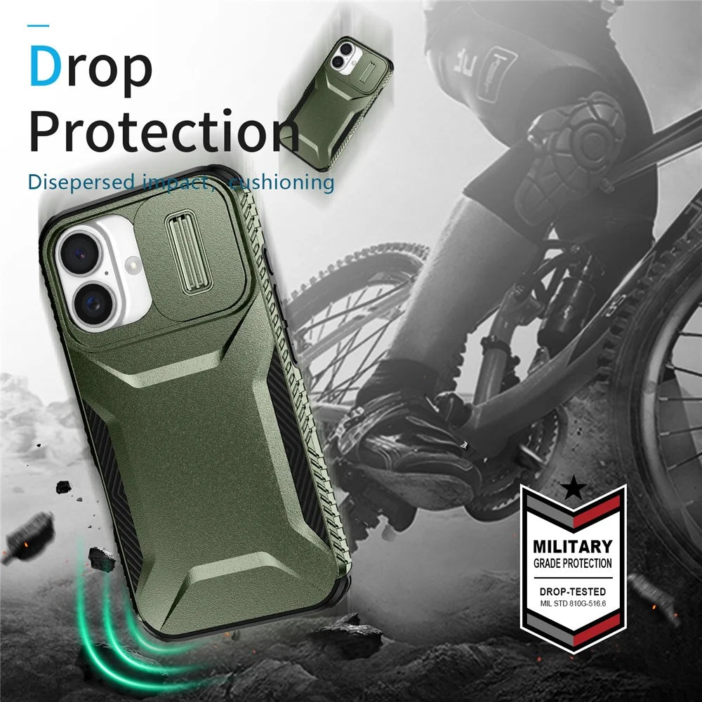 For iPhone 16 Plus Case TPU+PC Slide Lens Protection Phone Cover - Green - 7