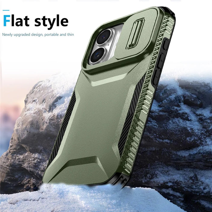 For iPhone 16 Case TPU+PC Phone Protector with Slide Lens Cover - Green - 5
