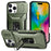 For iPhone 16 Pro Case Kickstand TPU+PC Phone Cover with Slide Lens Shield - Green - 1