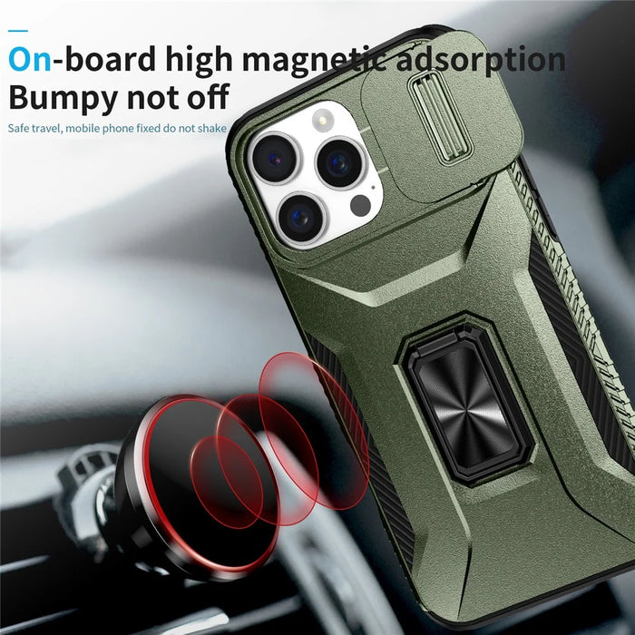 For iPhone 16 Pro Case Kickstand TPU+PC Phone Cover with Slide Lens Shield - Green - 6