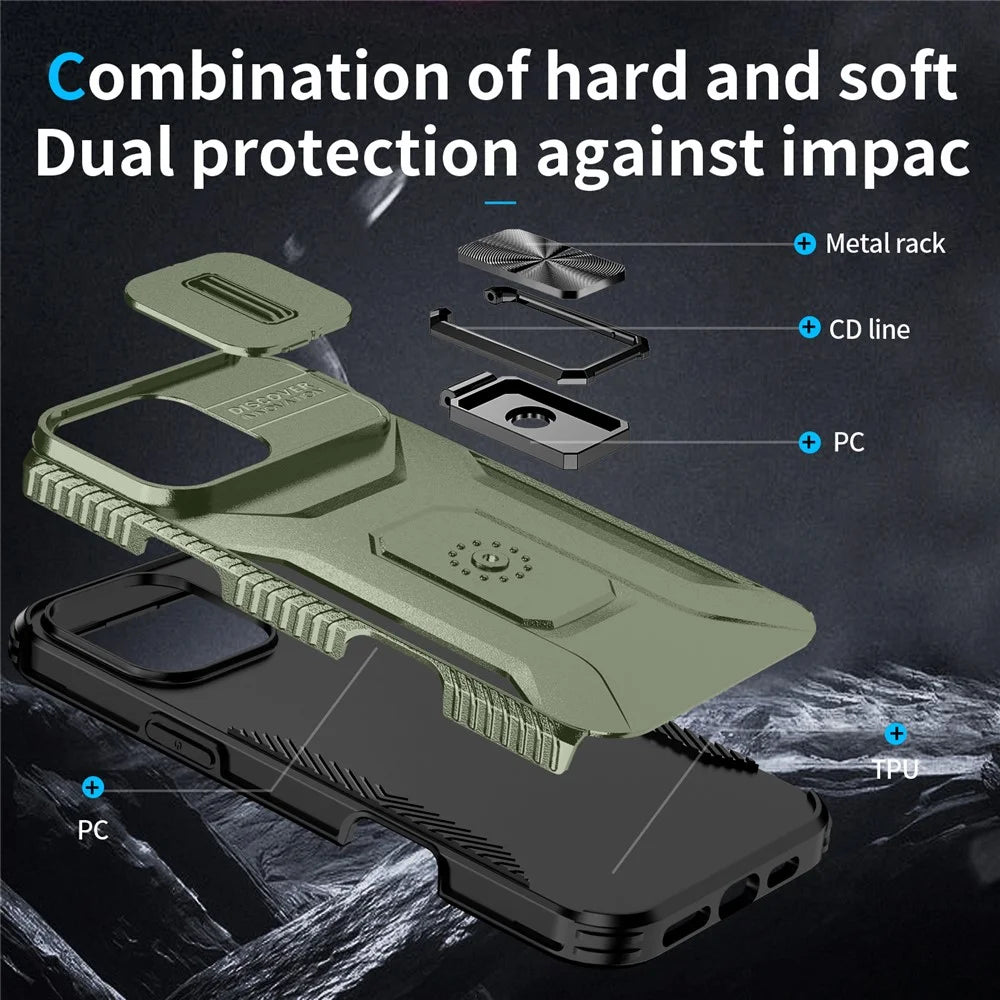 For iPhone 16 Pro Max Case Camshield Kickstand TPU+PC Phone Cover - Green - 3