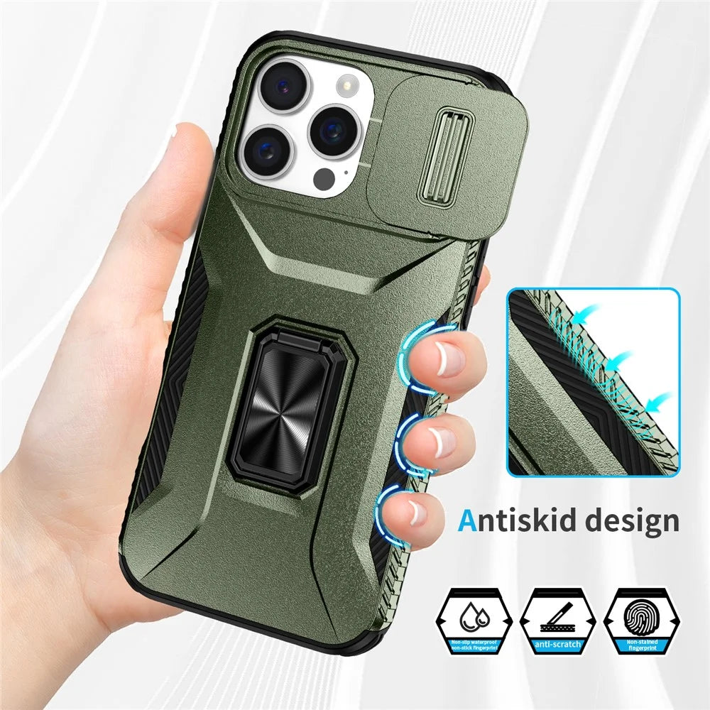 For iPhone 16 Pro Max Case Camshield Kickstand TPU+PC Phone Cover - Green - 5