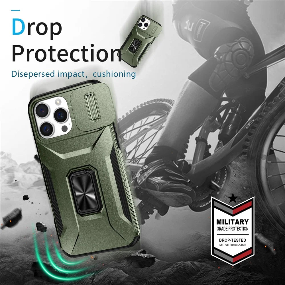 For iPhone 16 Pro Max Case Camshield Kickstand TPU+PC Phone Cover - Green - 7