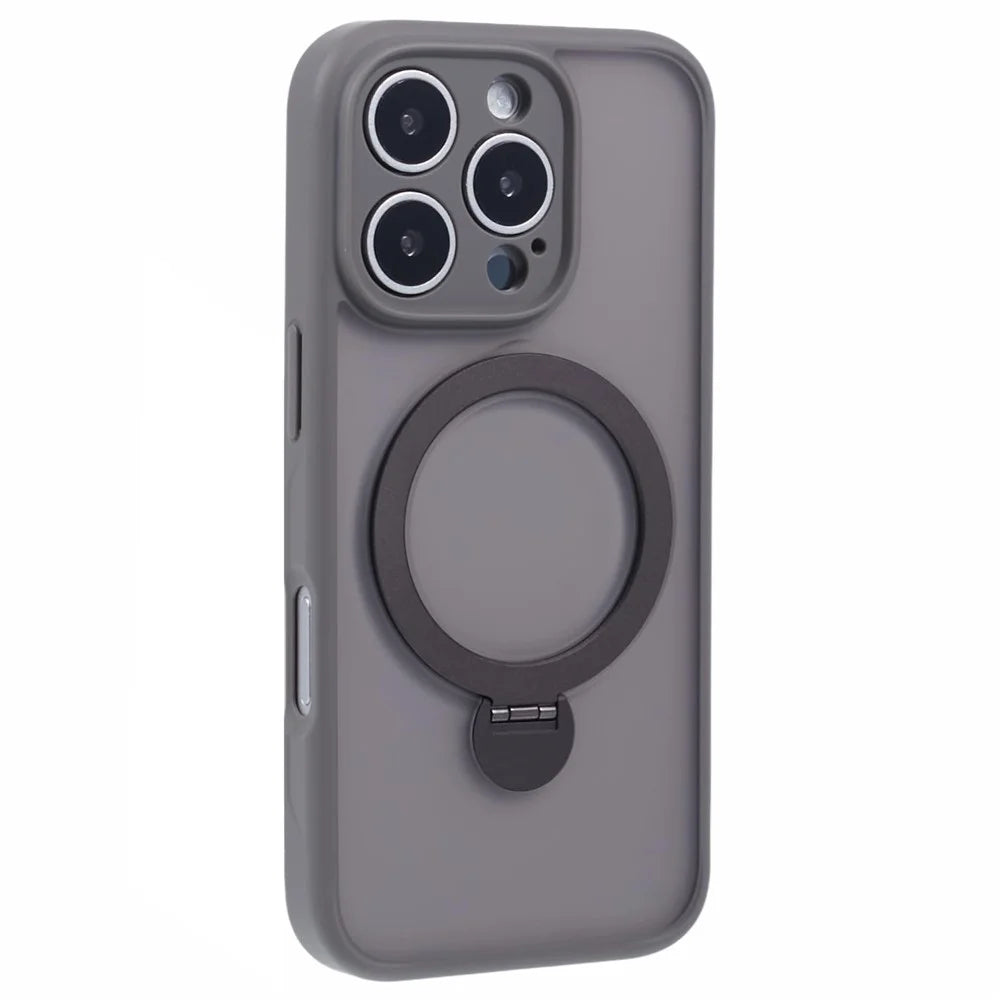 For iPhone 16 Pro Max Case Compatible with MagSafe Matte TPU+PC Phone Cover  Kickstand Ring Holder - Titanium Grey - 1