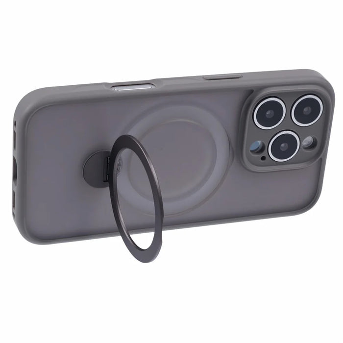 For iPhone 16 Pro Max Case Compatible with MagSafe Matte TPU+PC Phone Cover  Kickstand Ring Holder - Titanium Grey - 4