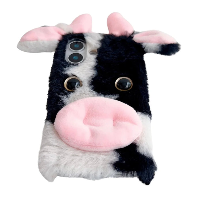 For iPhone 16 Case Fluffy Cows Ear Soft TPU Slim Phone Cover - Black - 2