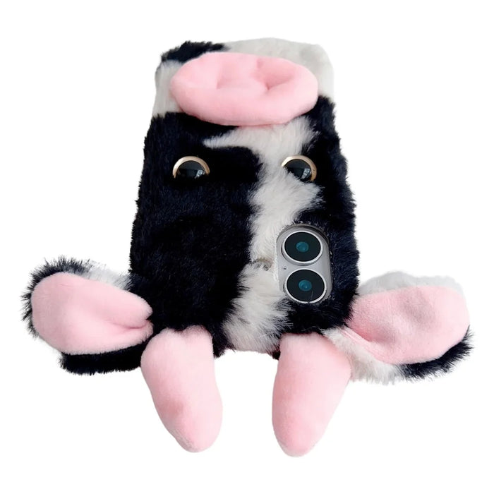 For iPhone 16 Case Fluffy Cows Ear Soft TPU Slim Phone Cover - Black - 4