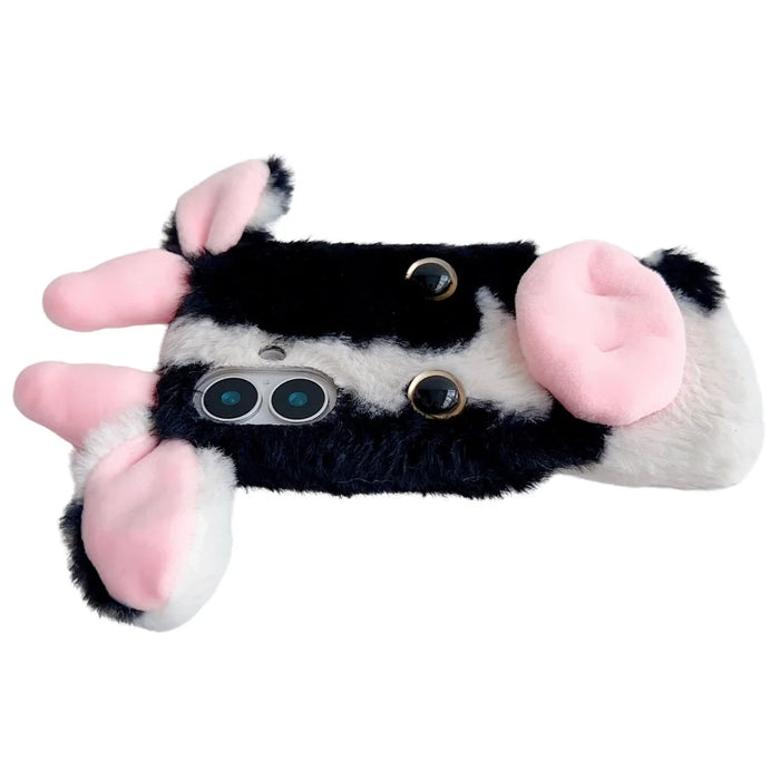 For iPhone 16 Case Fluffy Cows Ear Soft TPU Slim Phone Cover - Black - 5