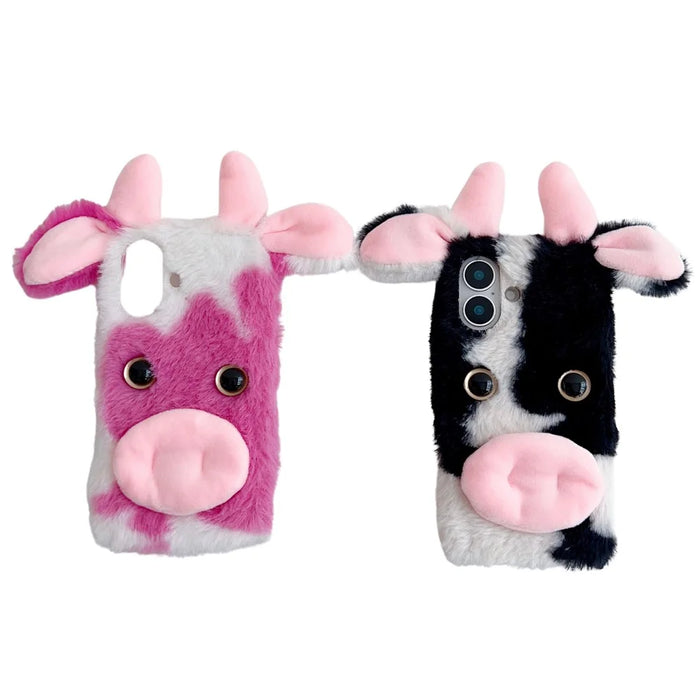 For iPhone 16 Case Fluffy Cows Ear Soft TPU Slim Phone Cover - Black - 7