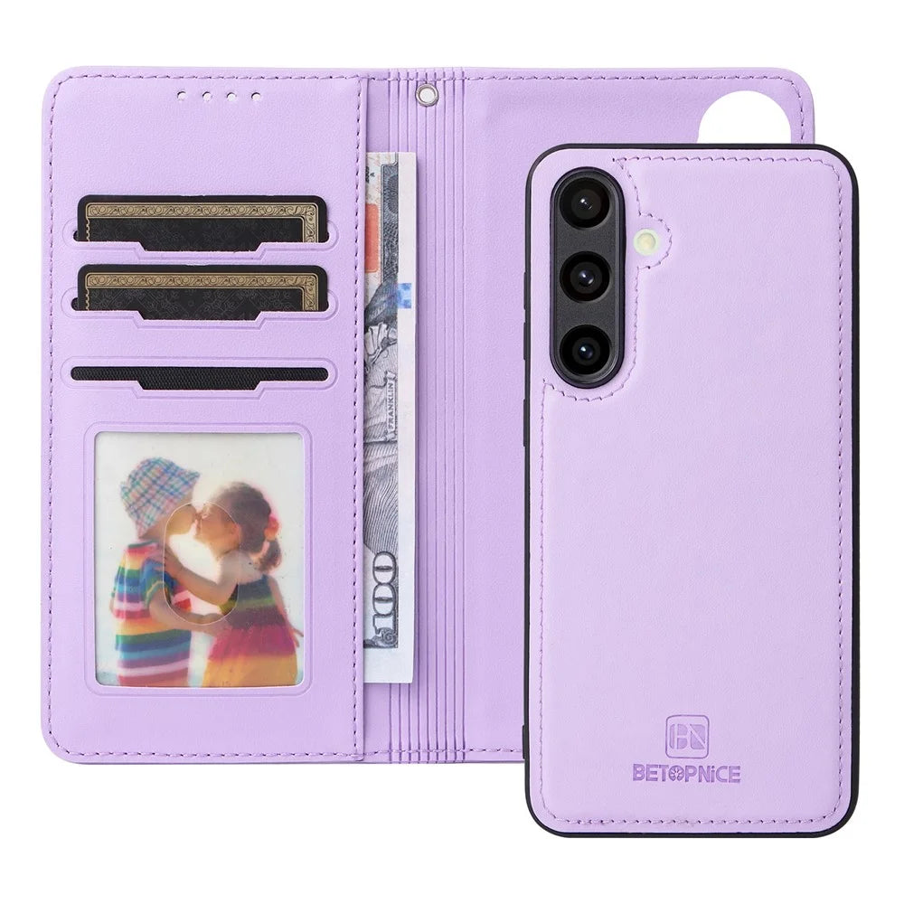 For Samsung Galaxy S24 FE Magnetic Case BETOPNICE Detachable PU Leather Phone Cover with Strap - Purple - 2