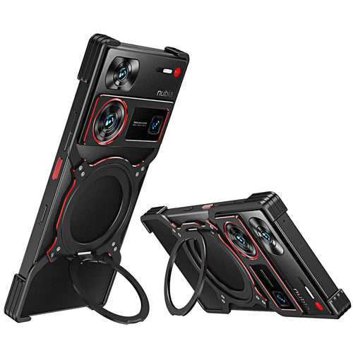 For ZTE nubia Z60 Ultra / Z60 Ultra Leading Kickstand Case Metal Bumper Magnetic Phone Cover - Black / Red - 1