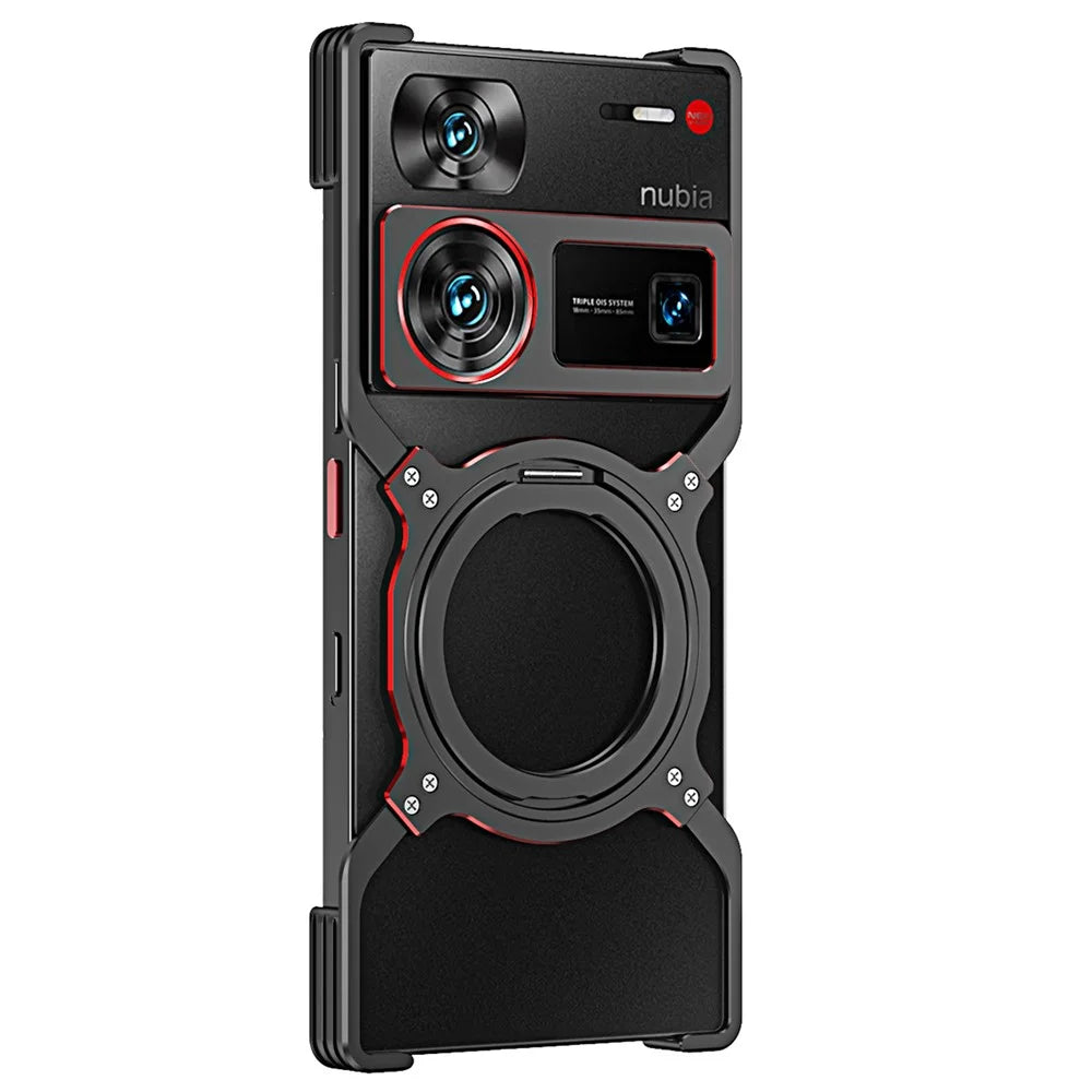 For ZTE nubia Z60 Ultra / Z60 Ultra Leading Kickstand Case Metal Bumper Magnetic Phone Cover - Black / Red - 2