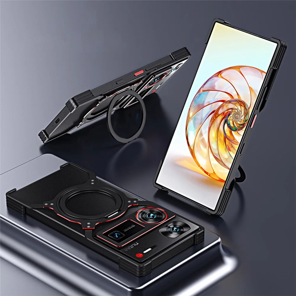 For ZTE nubia Z60 Ultra / Z60 Ultra Leading Kickstand Case Metal Bumper Magnetic Phone Cover - Black / Red - 3